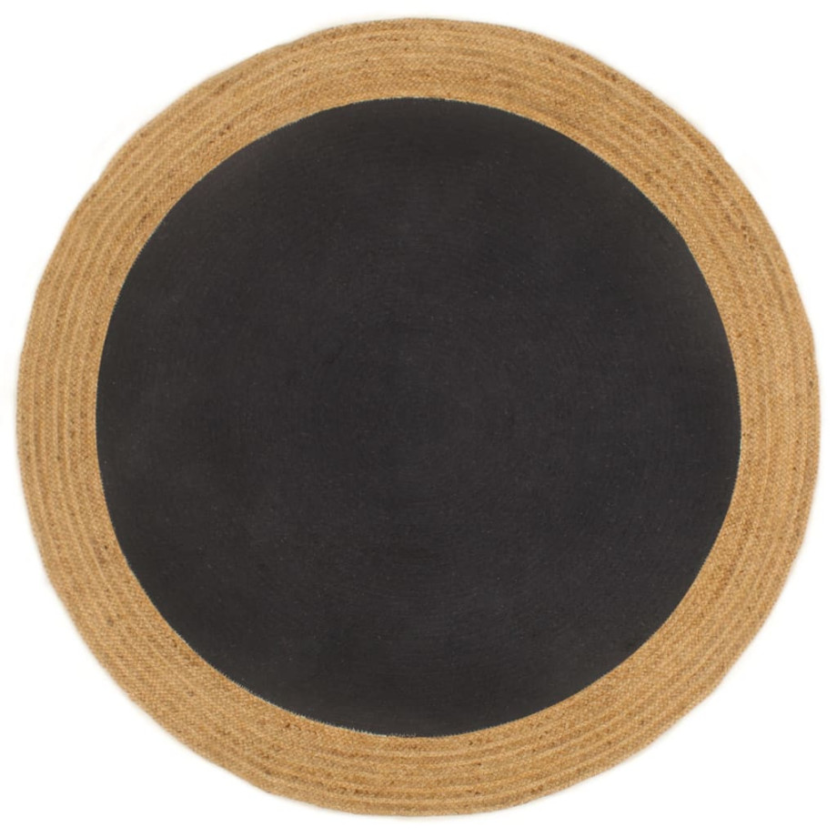 vidaXL Vloerkleed rond gevlochten 150 cm jute en katoen zwart naturel afbeelding 1