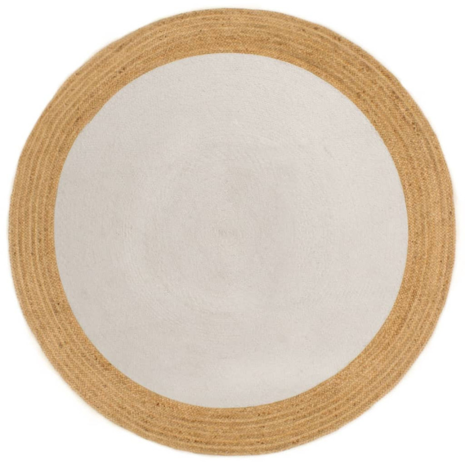 vidaXL Vloerkleed rond gevlochten 90 cm jute en katoen wit en naturel afbeelding 1