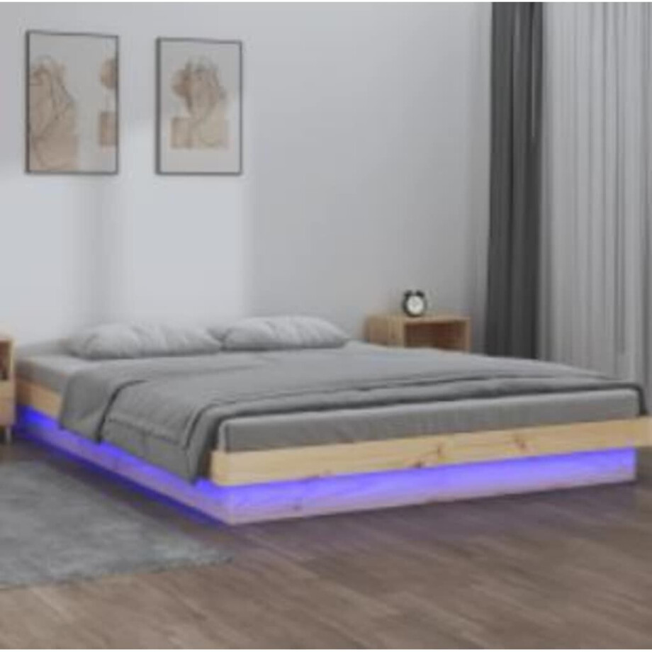 vidaXL Bedframe LED massief hout 140x200 cm afbeelding 1