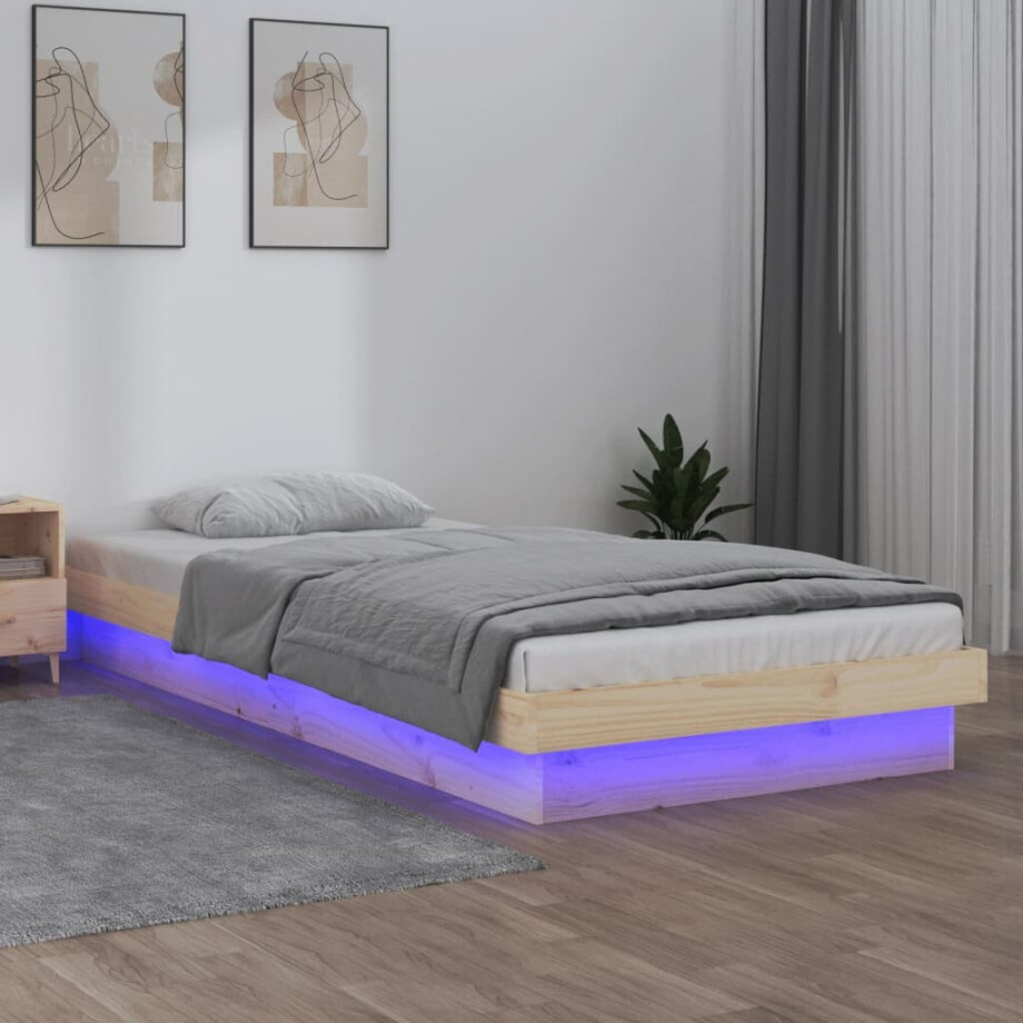 vidaXL Bedframe LED massief hout 75x190 cm afbeelding 1
