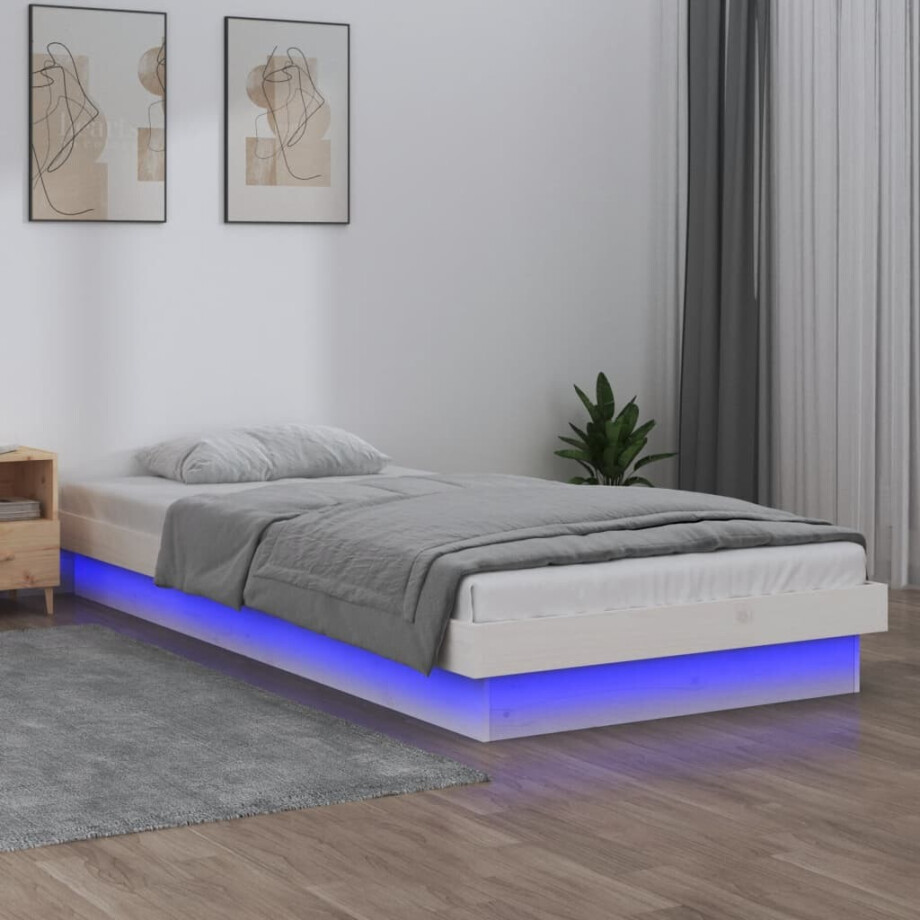vidaXL Bedframe LED massief hout wit 90x190 cm afbeelding 1