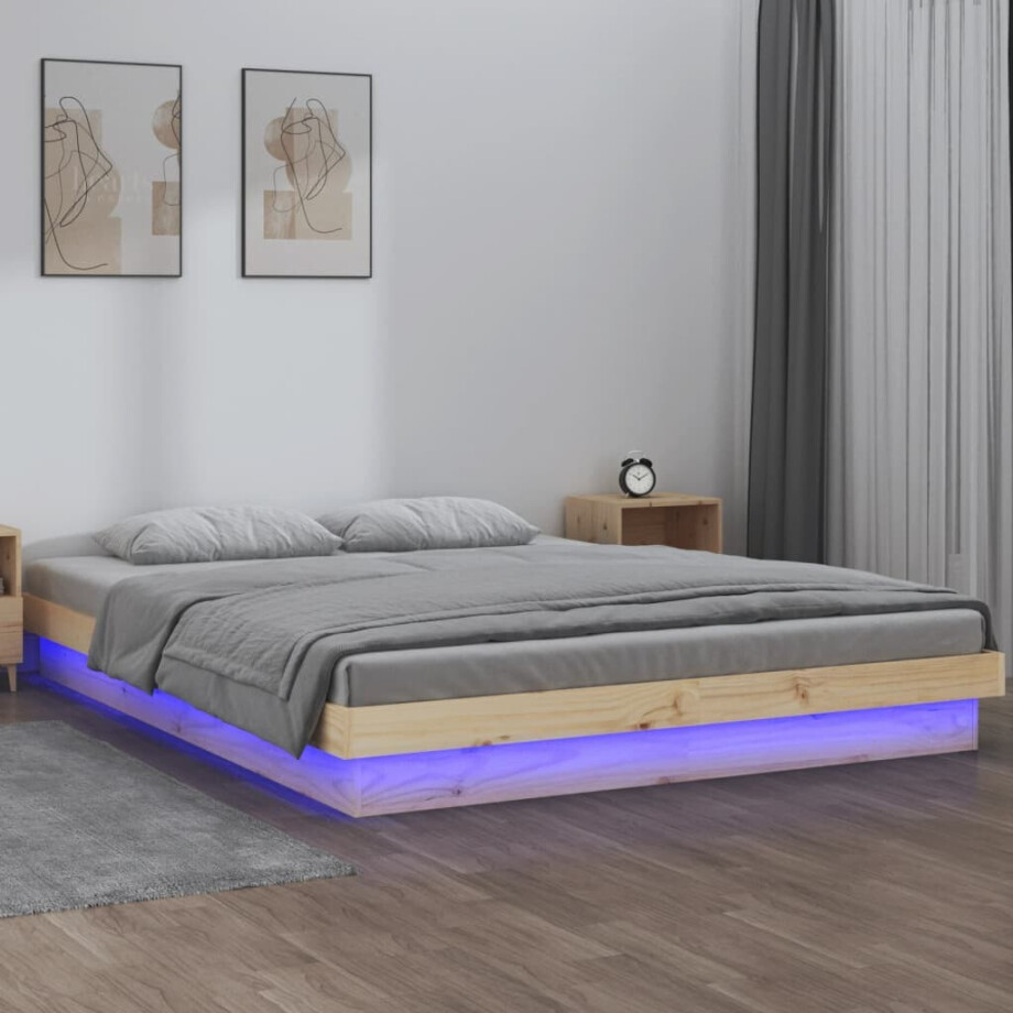 vidaXL Bedframe LED massief hout 120x190 cm vidaXL Bedframe LED massief hout 120x190 cm afbeelding 1