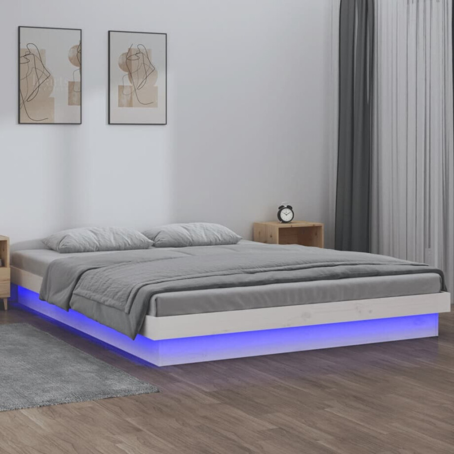 vidaXL Bedframe LED massief hout wit 120x190 cm afbeelding 1
