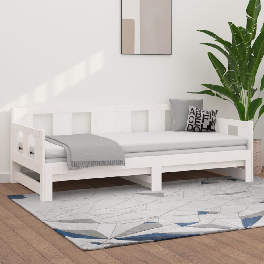 vidaXL Slaapbank uitschuifbaar massief grenenhout wit 2x(80x200) cm afbeelding 1