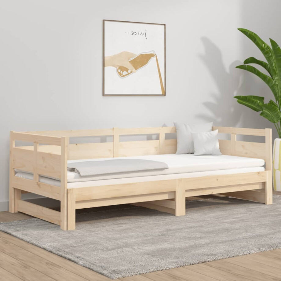 vidaXL Slaapbank uitschuifbaar massief grenenhout 2x(90x200) cm afbeelding 1