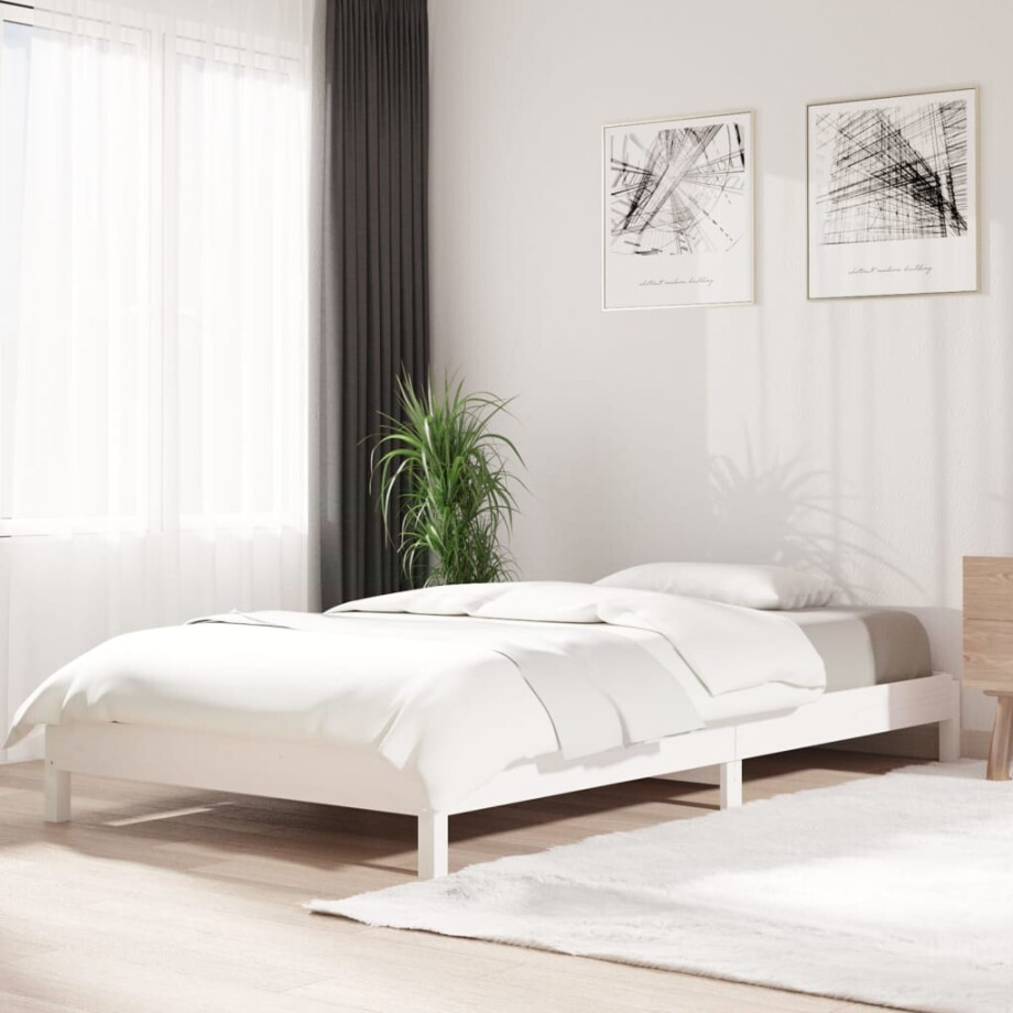 vidaXL Bed stapelbaar 100x200 cm massief grenenhout wit vidaXL Bed stapelbaar 100x200 cm massief grenenhout wit afbeelding 1