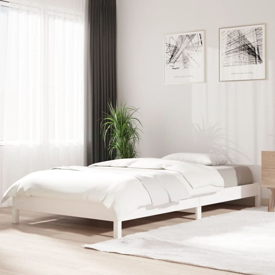 vidaXL Bed stapelbaar 90x200 cm massief grenenhout wit vidaXL Bed stapelbaar 90x200 cm massief grenenhout wit afbeelding 1
