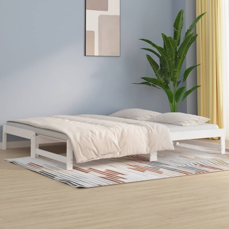 vidaXL Slaapbank uitschuifbaar massief grenenhout wit 2x(90x190) cm afbeelding 1