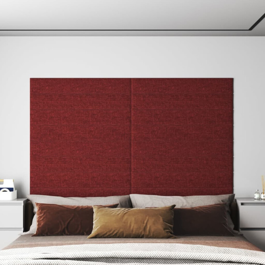 vidaXL Wandpanelen 12 st 1,62 m² 90x15 cm stof wijnrood afbeelding 1