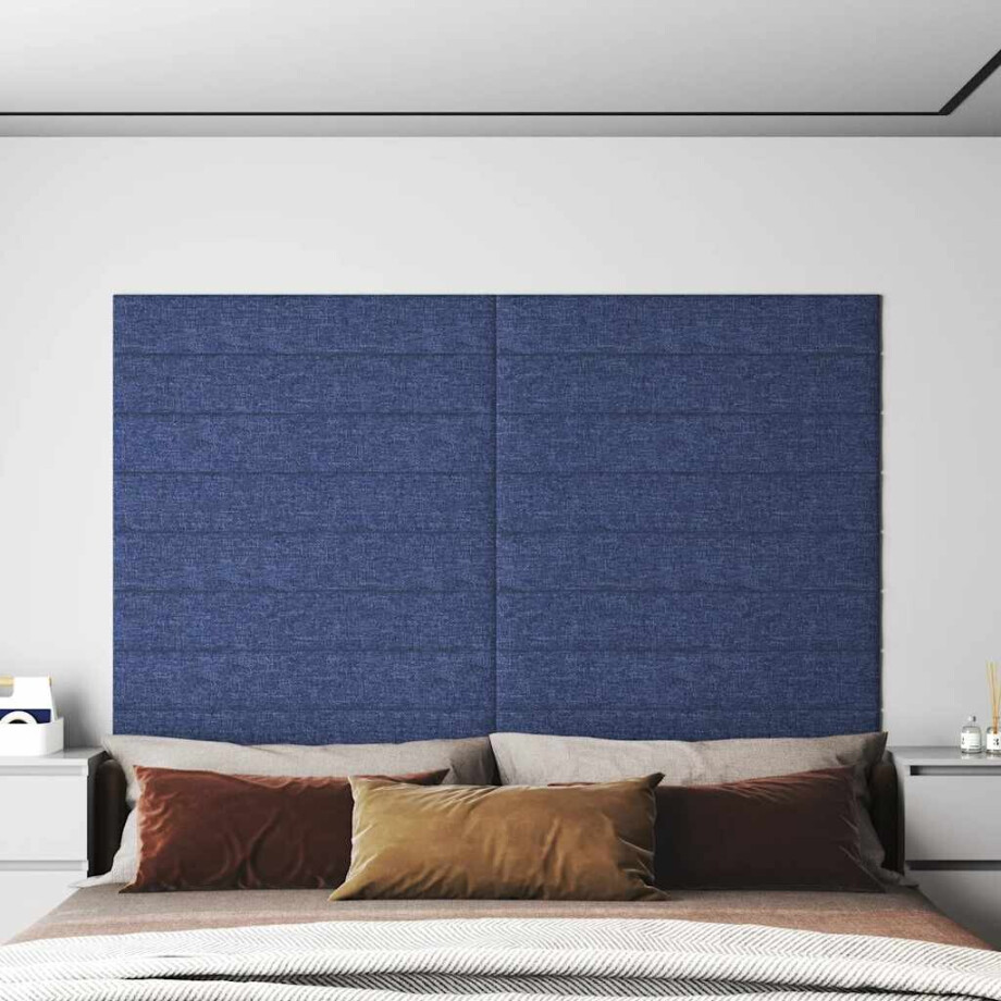 vidaXL Wandpanelen 12 st 1,62 m² 90x15 cm stof blauw vidaXL Wandpanelen 12 st 1,62 m² 90x15 cm stof blauw afbeelding 1