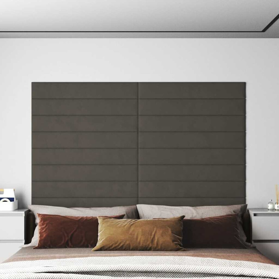 vidaXL Wandpanelen 12 st 1,62 m² 90x15 cm fluweel donkergrijs vidaXL Wandpanelen 12 st 1,62 m² 90x15 cm fluweel donkergrijs afbeelding 1