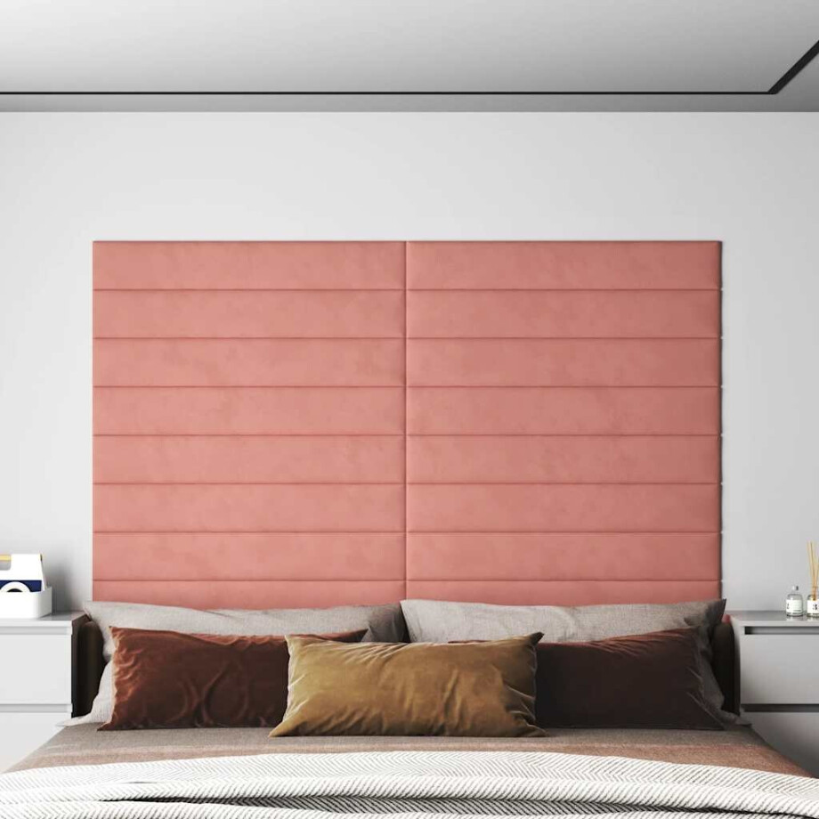 vidaXL Wandpanelen 12 st 1,62 m² 90x15 cm fluweel roze vidaXL Wandpanelen 12 st 1,62 m² 90x15 cm fluweel roze afbeelding 1