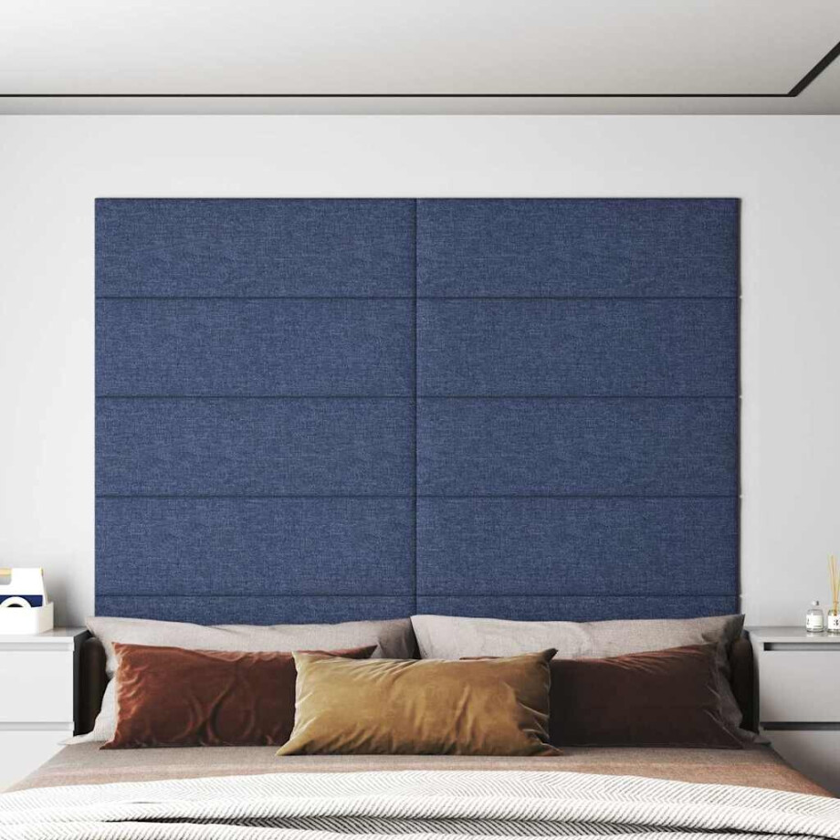 vidaXL Wandpanelen 12 st 3,24 m² 90x30 cm stof blauw afbeelding 1