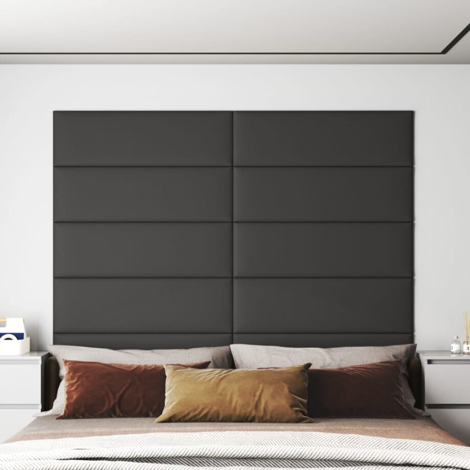 vidaXL Wandpanelen 12 st 3,24 m² 90x30 cm kunstleer grijs afbeelding 1