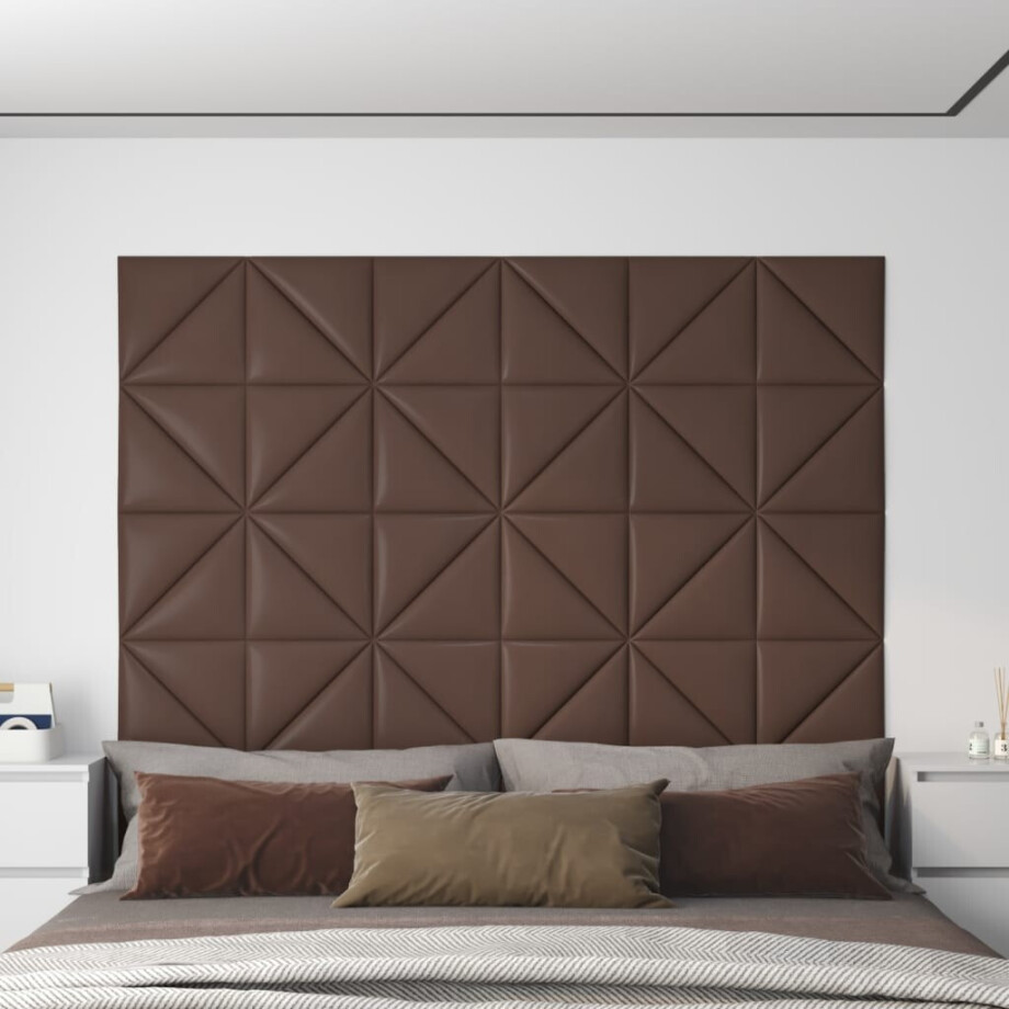 vidaXL Wandpanelen 12 st 0,54 m² 30x30 cm kunstleer bruin afbeelding 1