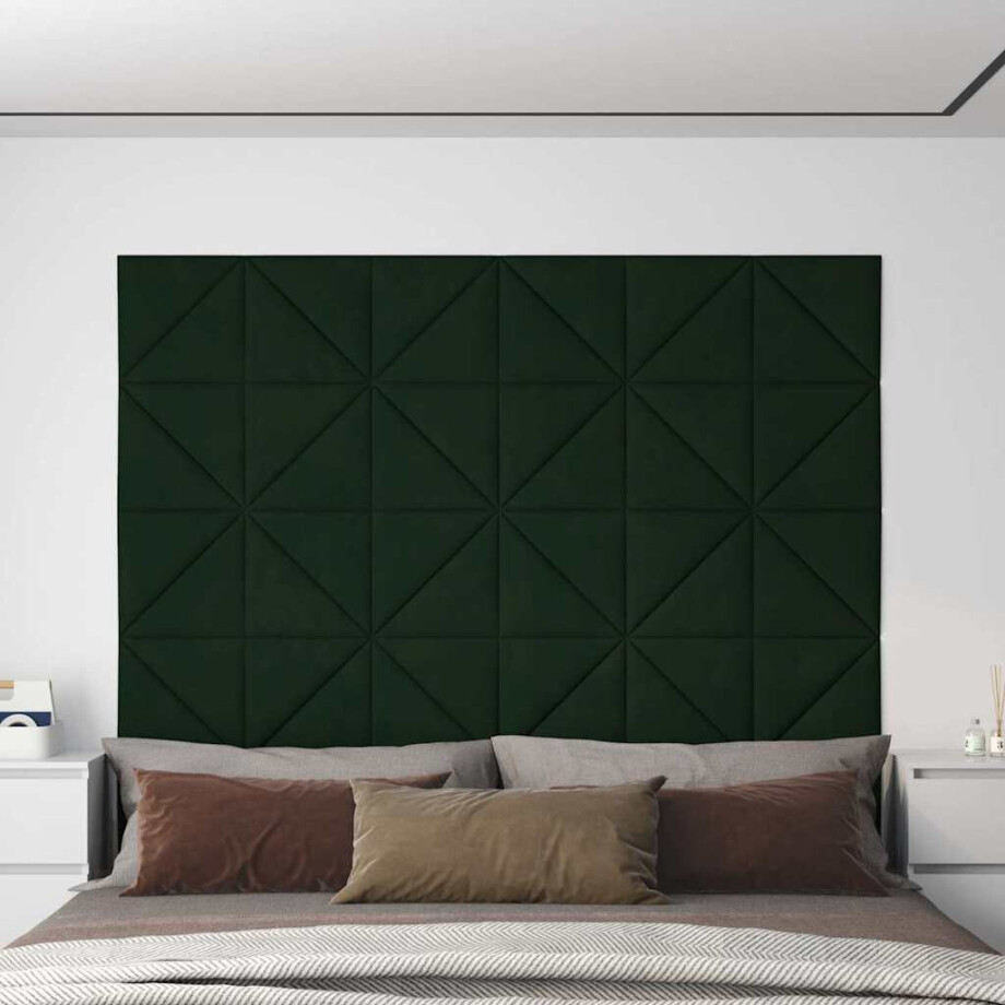 vidaXL Wandpanelen 12 st 0,54 m² 30x30 cm fluweel donkergroen afbeelding 1