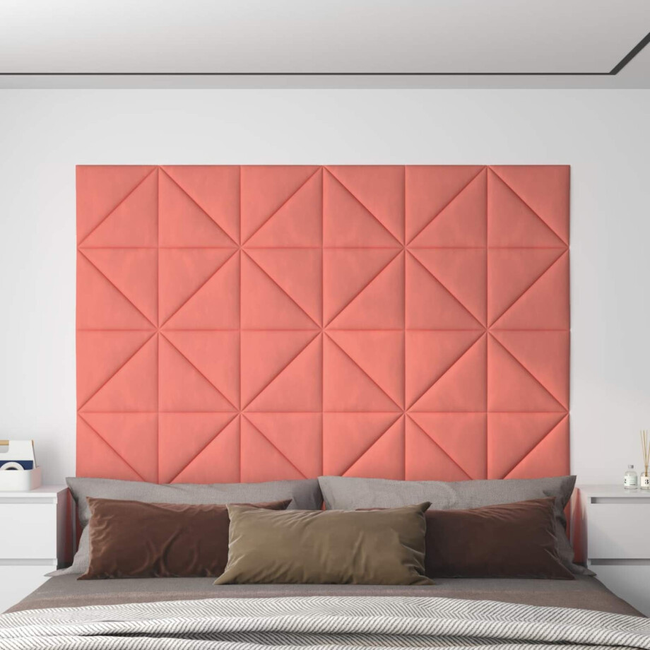 vidaXL Wandhoofdbord 12 st Roze Fluweel vidaXL Wandhoofdbord 12 st Roze Fluweel afbeelding 1