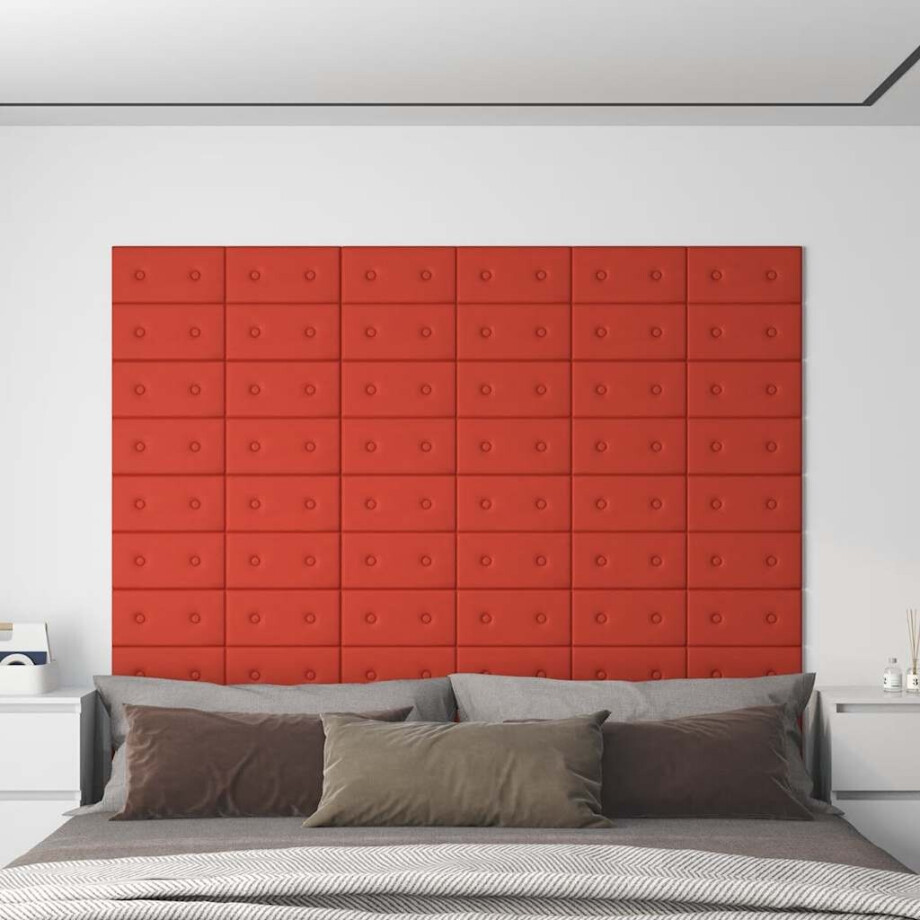 vidaXL Wandpanelen 12 st 0,54 m² 30x15 cm kunstleer rood afbeelding 1