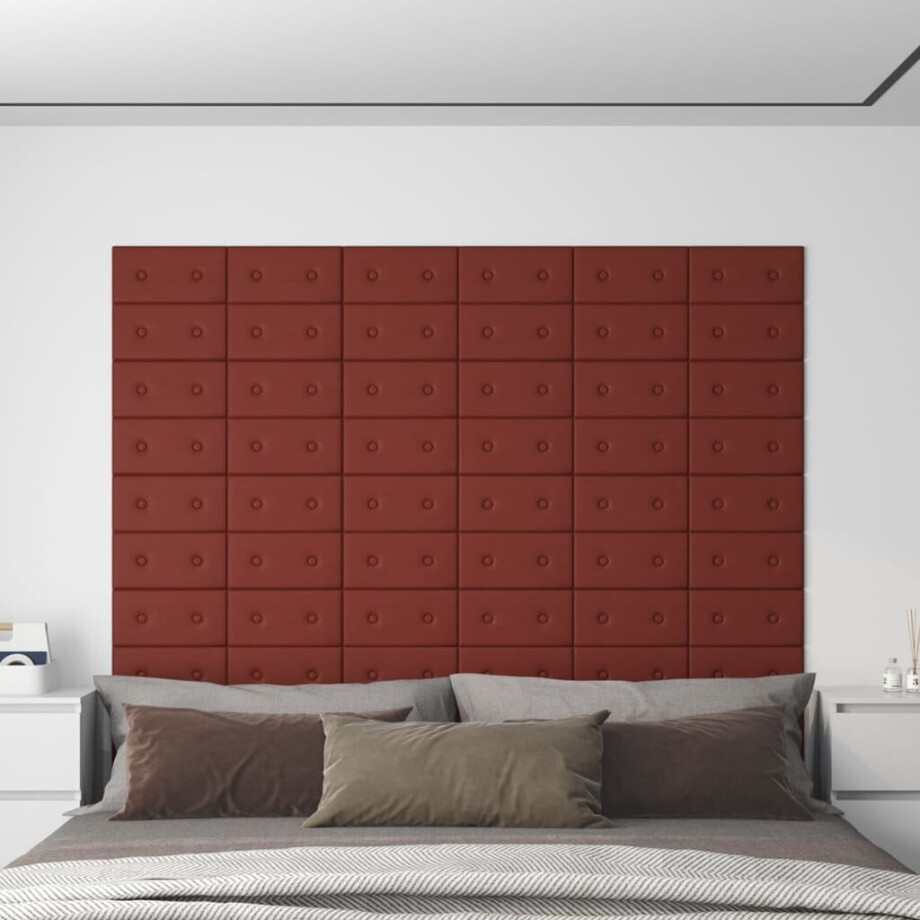 vidaXL Wandpanelen 12 st 0,54 m² 30x15 cm kunstleer wijnrood afbeelding 1