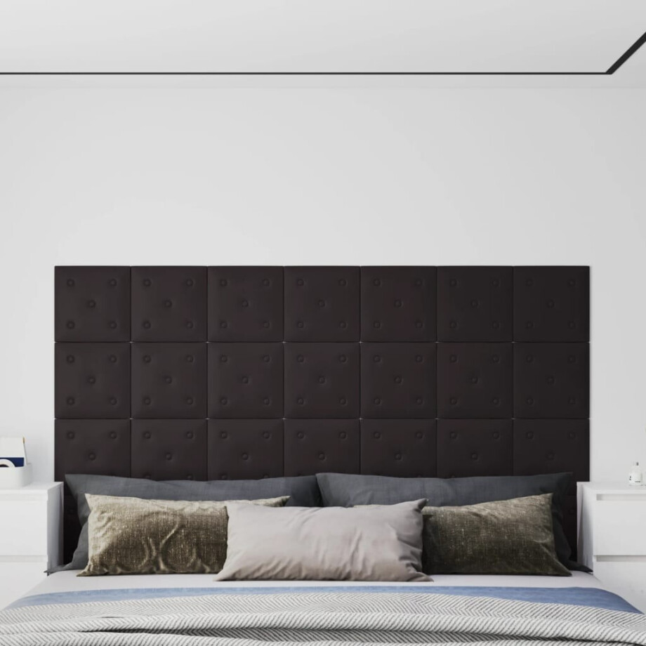 vidaXL Wandpanelen 12 st 1,08 m² 30x30 cm kunstleer zwart afbeelding 1