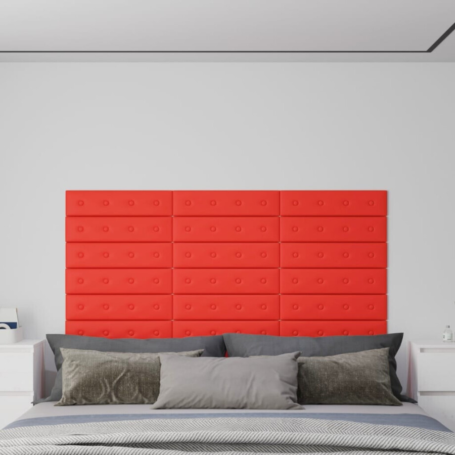 vidaXL Wandpanelen 12 st 1,08 m² 60x15 cm kunstleer rood vidaXL Wandpanelen 12 st 1,08 m² 60x15 cm kunstleer rood afbeelding 1