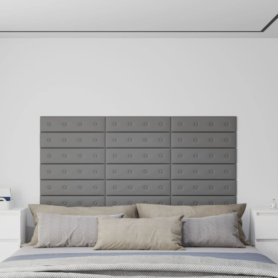 vidaXL Wandpanelen 12 st 1,08 m² 60x15 cm kunstleer grijs afbeelding 1