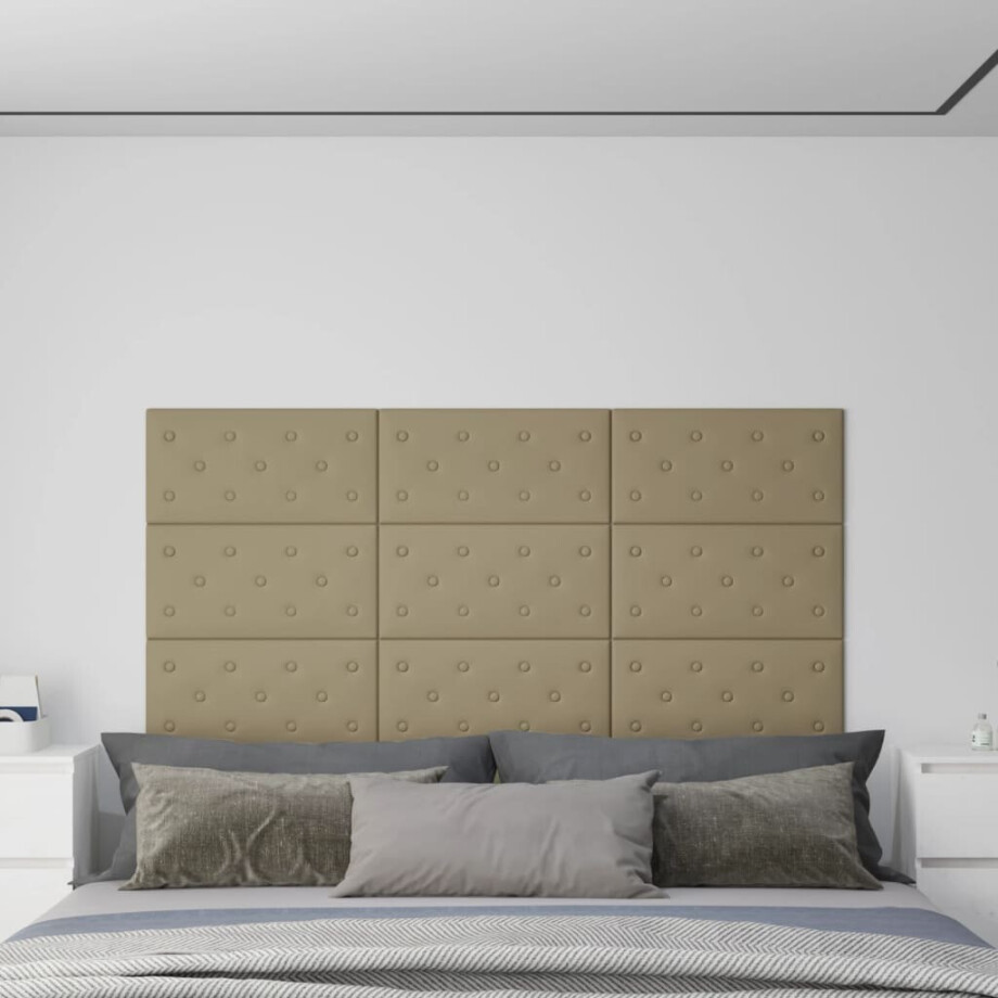 vidaXL Wandpanelen 12 st 2,16 m² 60 x 30 cm kunstleer cappuccinokleur afbeelding 1