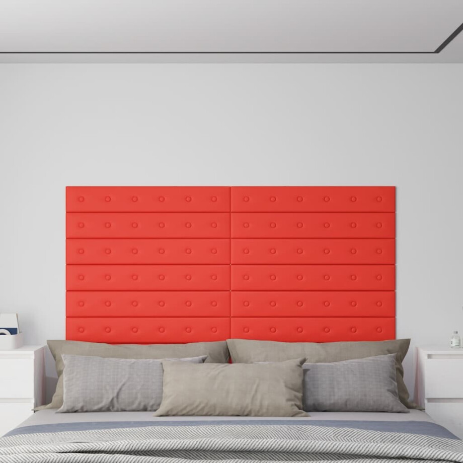 vidaXL Wandpanelen 12 st 1,62 m² 90x15 cm kunstleer rood vidaXL Wandpanelen 12 st 1,62 m² 90x15 cm kunstleer rood afbeelding 1