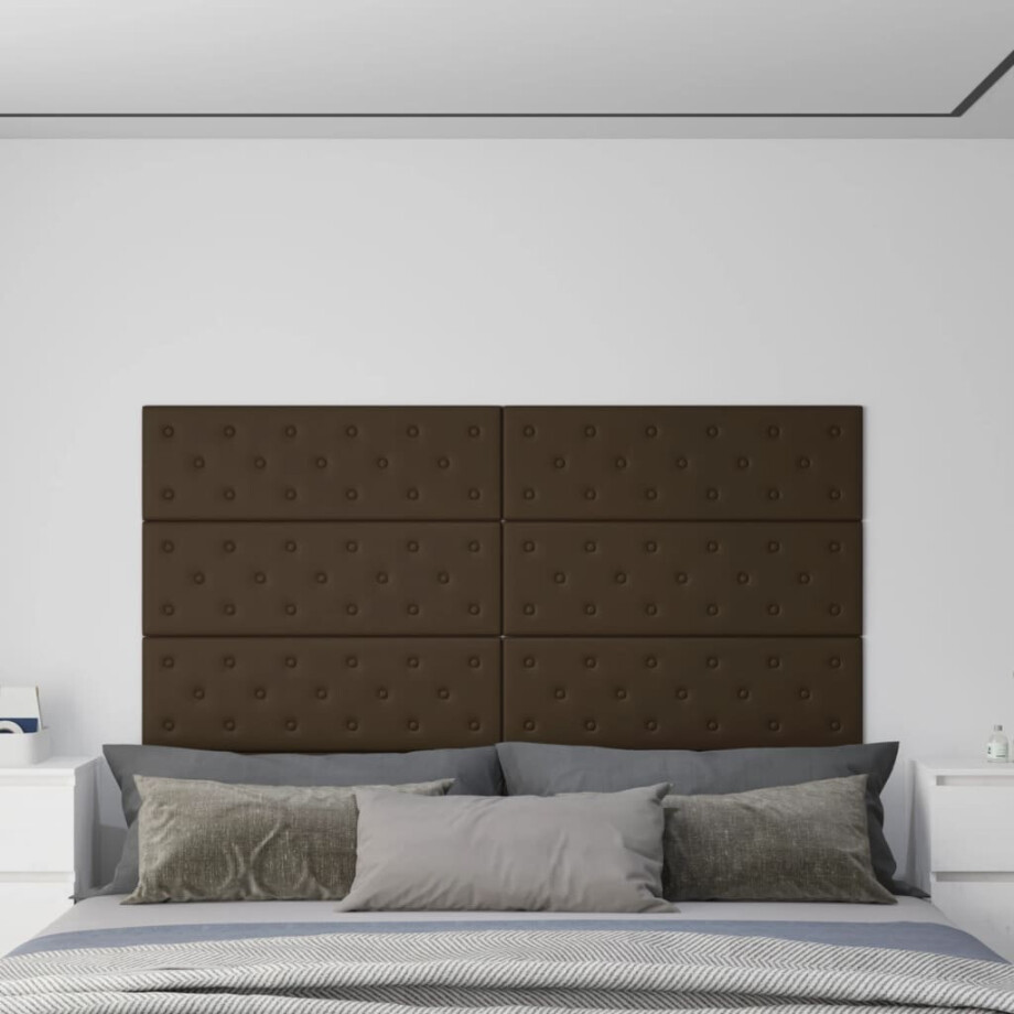 vidaXL Wandpanelen 12 st 3,24 m² 90x30 cm kunstleer bruin afbeelding 1