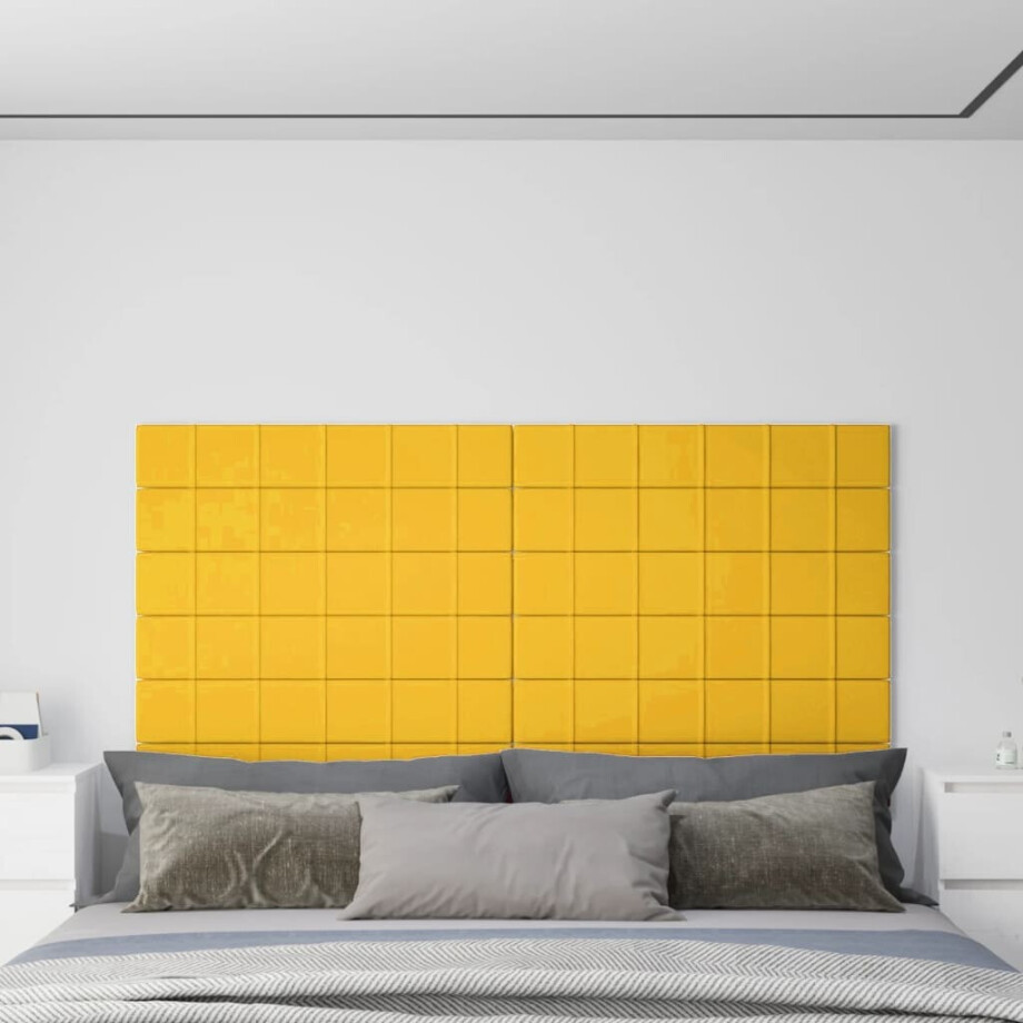 vidaXL Wandpanelen 12 st 1,62 m² 90x15 cm fluweel geel afbeelding 1