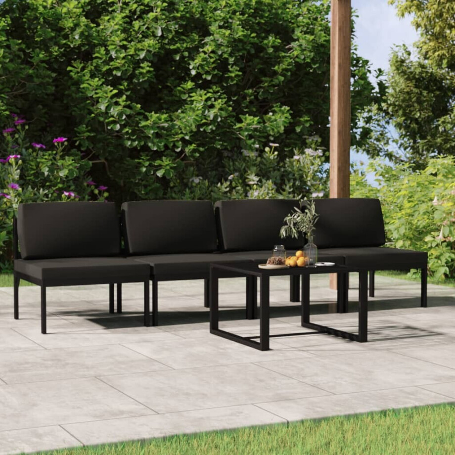 vidaXL 5-delige Loungeset met kussens aluminium antracietkleurig afbeelding 1