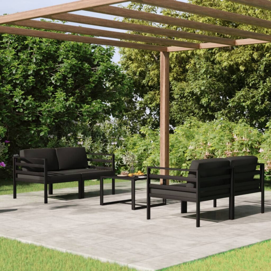 vidaXL 5-delige Loungeset met kussens aluminium antracietkleurig vidaXL 5-delige Loungeset met kussens aluminium antracietkleurig afbeelding 1