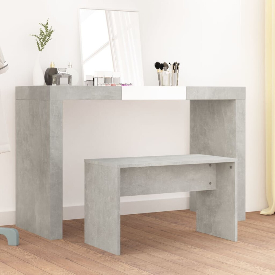 vidaXL Kaptafelkruk 70x35x45 cm bewerkt hout betongrijs vidaXL Kaptafelkruk 70x35x45 cm bewerkt hout betongrijs afbeelding 1