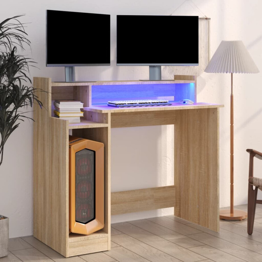 vidaXL Bureau met LED-verlichting 97x45x90 cm hout sonoma eikenkleurig afbeelding 1