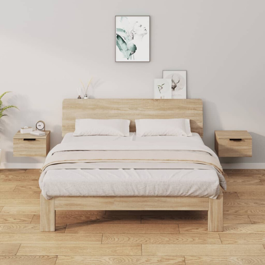 vidaXL Nachtkastjes 2 st wandgemonteerd 34x30x20 cm sonoma eikenkleur afbeelding 1