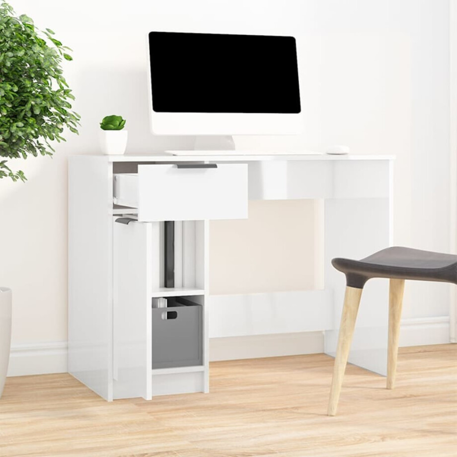 vidaXL Bureau 100x50x75 cm bewerkt hout hoogglans wit afbeelding 1