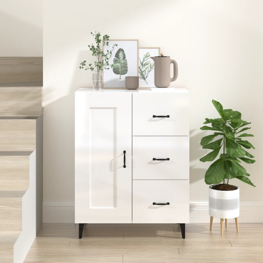 vidaXL Dressoir 69,5x34x90 cm bewerkt hout hoogglans wit afbeelding 1