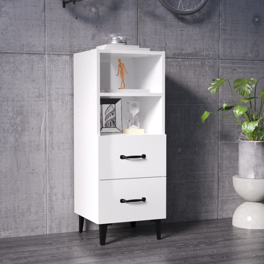 vidaXL Dressoir 34,5x34x90 cm bewerkt hout hoogglans wit afbeelding 1