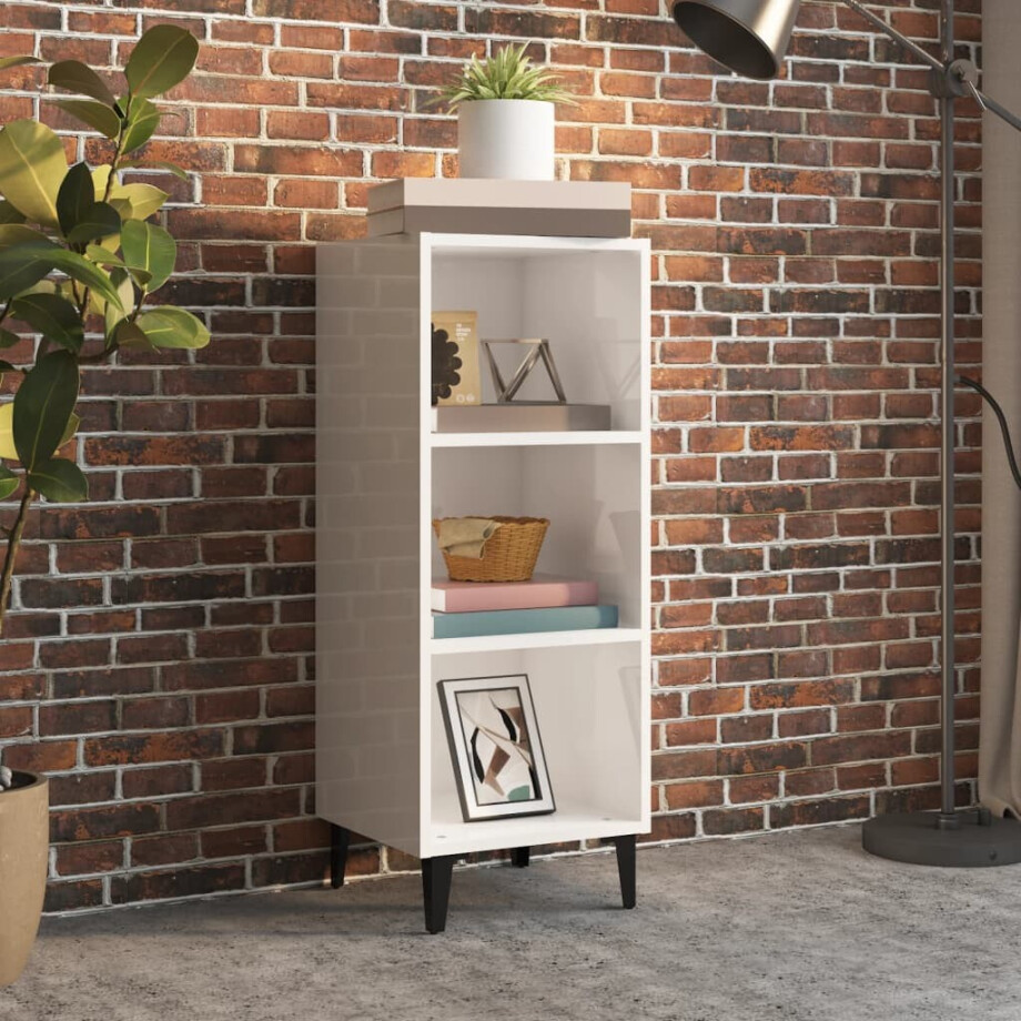 vidaXL Dressoir 34,5x32,5x90 cm bewerkt hout hoogglans wit afbeelding 1
