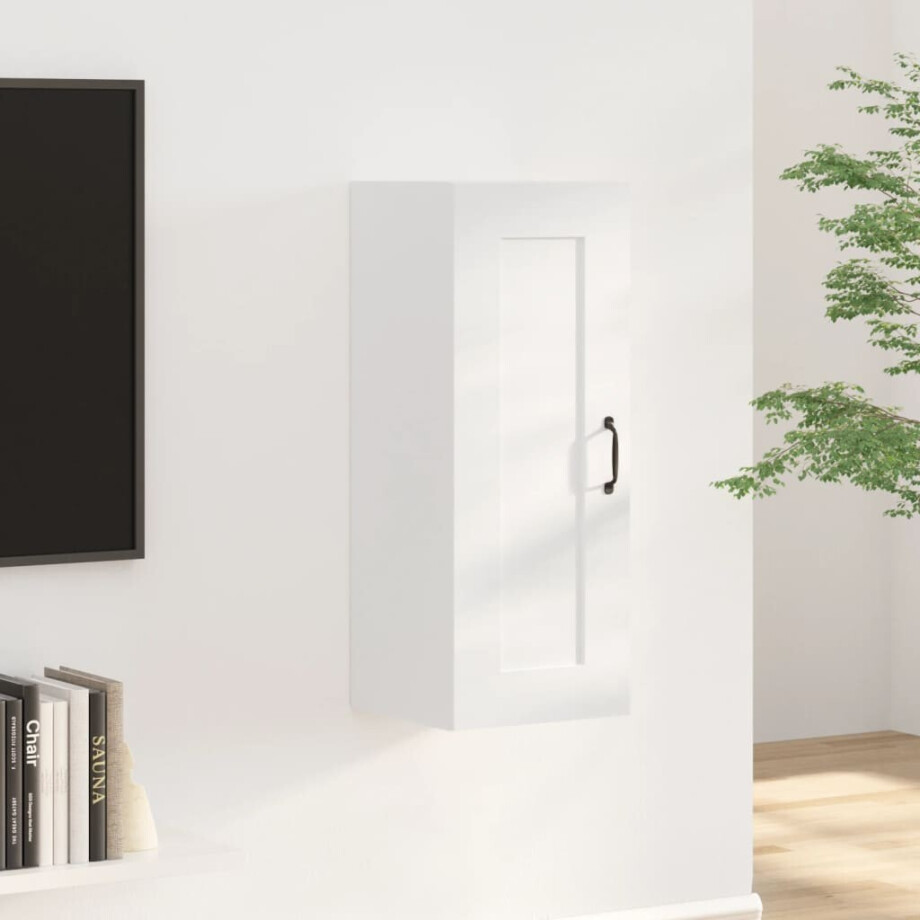 vidaXL Hangkast 35x34x90 cm bewerkt hout hoogglans wit afbeelding 1