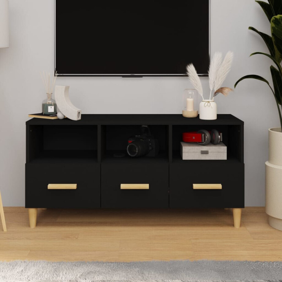 vidaXL Tv-meubel 102x36x50 cm bewerkt hout zwart afbeelding 1