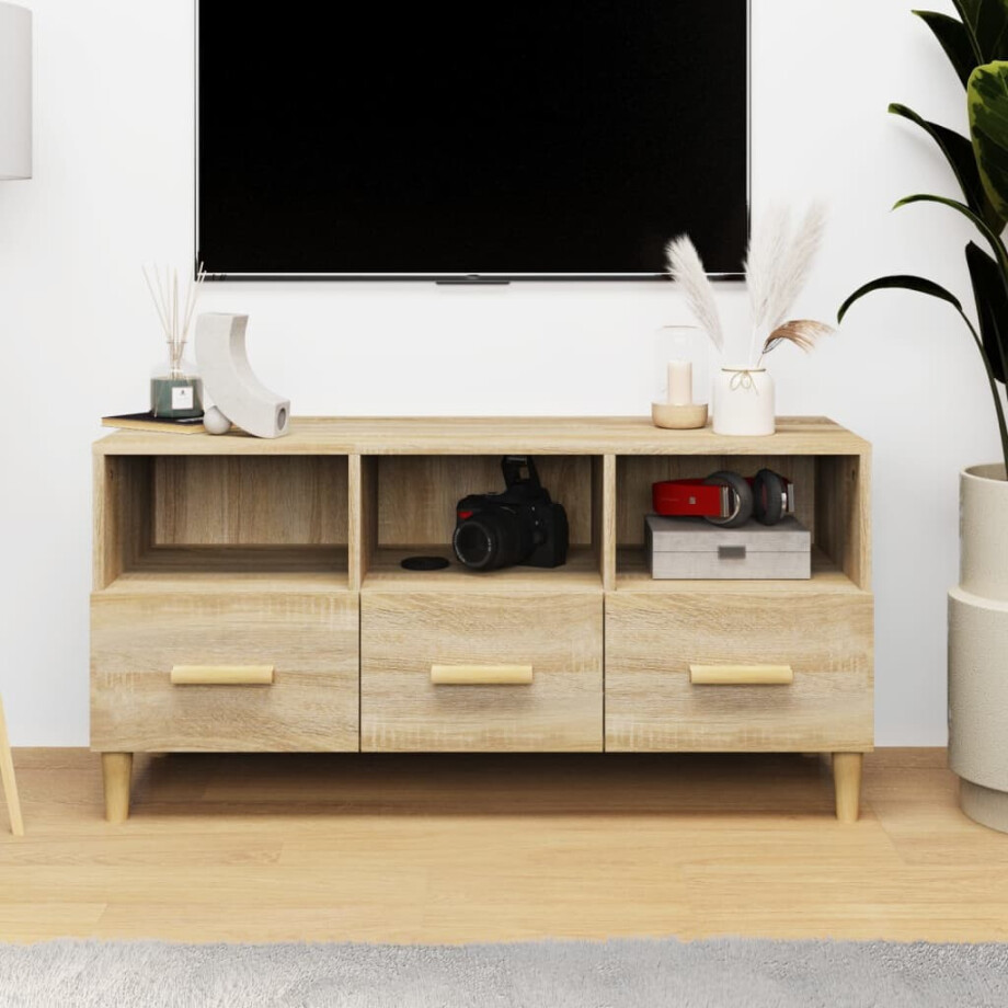 vidaXL Tv-meubel 102x36x50 cm bewerkt hout sonoma eikenkleurig vidaXL Tv-meubel 102x36x50 cm bewerkt hout sonoma eikenkleurig afbeelding 1