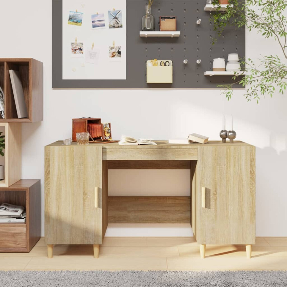 vidaXL Bureau 140x50x75 cm bewerkt hout sonoma eikenkleurig afbeelding 1