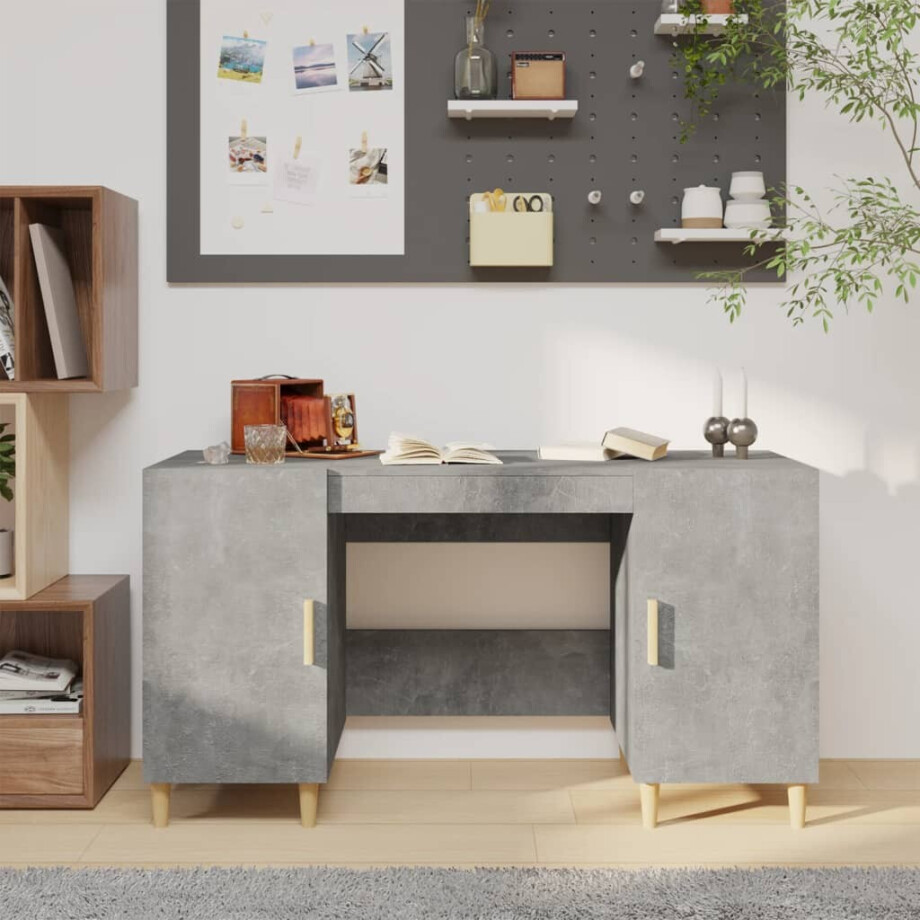 vidaXL Bureau 140x50x75 cm bewerkt hout betongrijs afbeelding 1