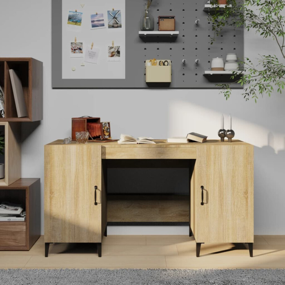 vidaXL Bureau 140x50x75 cm bewerkt hout sonoma eikenkleurig afbeelding 1