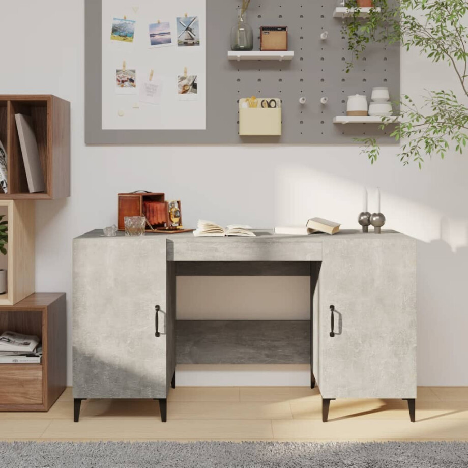 vidaXL Bureau 140x50x75 cm bewerkt hout betongrijs afbeelding 1