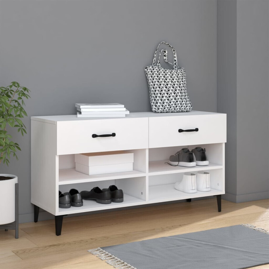 vidaXL Schoenenkast 102x35x55 cm bewerkt hout wit afbeelding 1