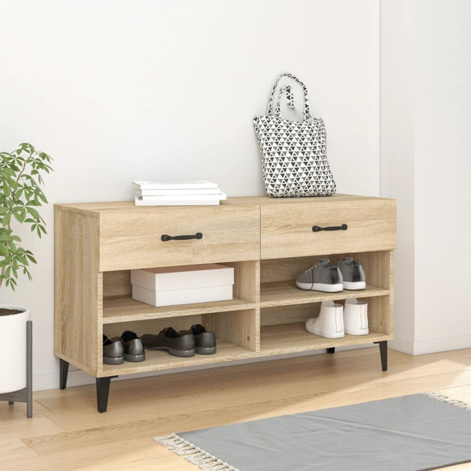 vidaXL Schoenenkast 102x35x55 cm bewerkt hout sonoma eikenkleurig vidaXL Schoenenkast 102x35x55 cm bewerkt hout sonoma eikenkleurig afbeelding 1