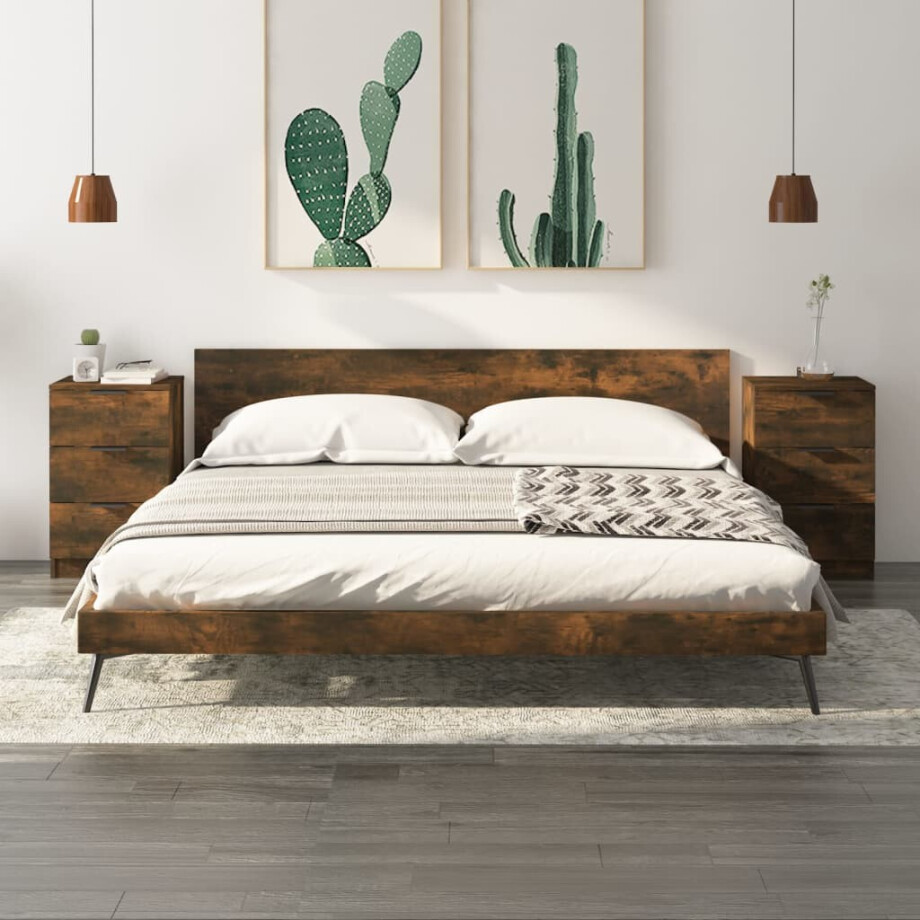 vidaXL Nachtkastjes 2 st 40x36x65 cm gerookt eikenkleurig afbeelding 1