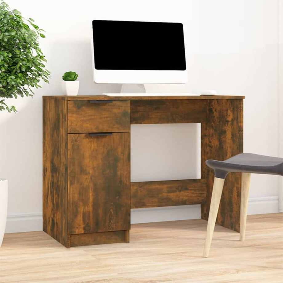 vidaXL Bureau 100x50x75 cm bewerkt hout gerookt eikenkleurig afbeelding 1